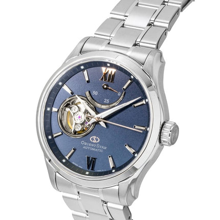 Montre homme Orient Star Contemporary Mechanical Limited Edition en acier inoxydable, cadran bleu-gris à cœur ouvert, automatique RE-AT0021L, étanche à 100 m