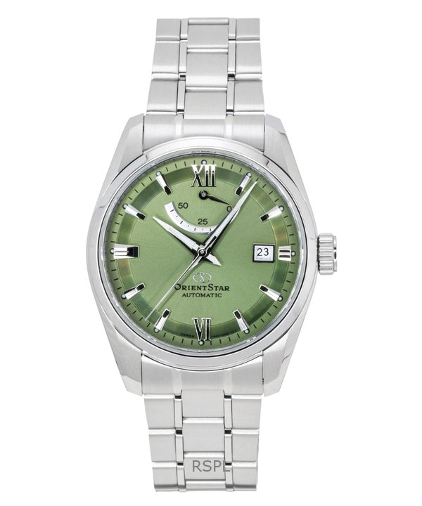 Montre homme Orient Star Contemporary en acier inoxydable, cadran vert, automatique RE-AU0107E, étanche à 100 m