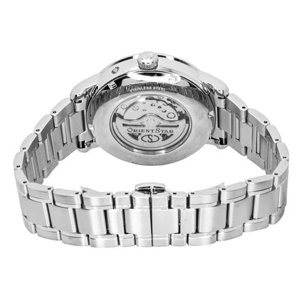 Montre homme Orient Star M45 F7 à phase de lune mécanique, boîtier en acier inoxydable, cadran blanc à cœur ouvert, automatique RE-BT0005S