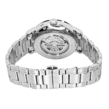 Montre homme Orient Star M45 F7 à phase de lune mécanique, boîtier en acier inoxydable, cadran bleu marine à cœur ouvert, automatique RE-BT0006L