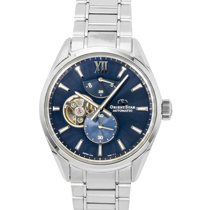 Montre homme Orient Star Contemporary M34 F7 en acier inoxydable, cadran bleu, automatique, référence RE-BY0010L