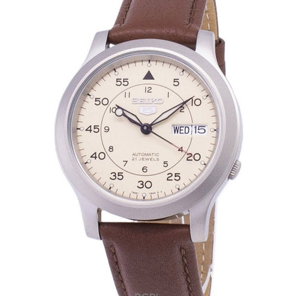 Montre automatique Seiko 5 Military pour homme, bracelet en cuir marron, SNK803K2-var-SS5, remise à neuf