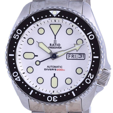 Ratio FreeDiver Cadran Blanc Acier Inoxydable Automatique RTA109 200M Montre Homme