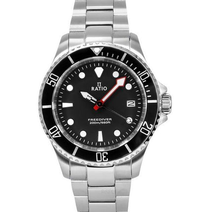 Montre pour homme Ratio FreeDiver Sapphire en acier inoxydable avec cadran noir et quartz RTF031 200M