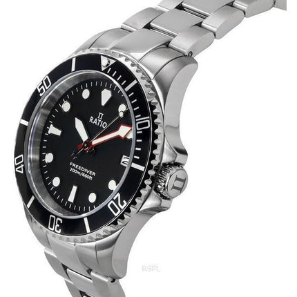 Montre pour homme Ratio FreeDiver Sapphire en acier inoxydable avec cadran noir et quartz RTF031 200M
