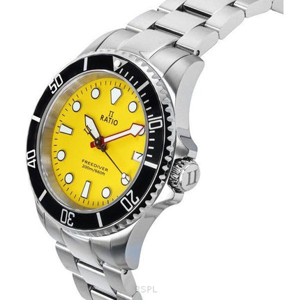 Montre homme Ratio FreeDiver Sapphire en acier inoxydable avec cadran jaune et quartz RTF034 200M