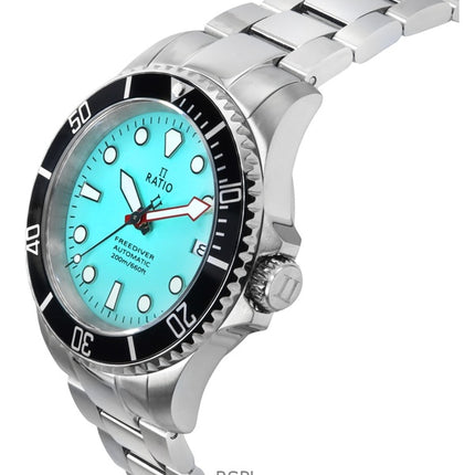 Montre homme Ratio FreeDiver Sapphire en acier inoxydable avec cadran bleu glacier automatique RTF042 200M (C