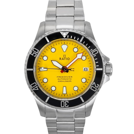 Montre homme Ratio FreeDiver Sapphire en acier inoxydable avec cadran jaune automatique RTF044 200M