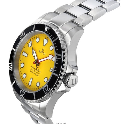 Montre homme Ratio FreeDiver Sapphire en acier inoxydable avec cadran jaune automatique RTF044 200M