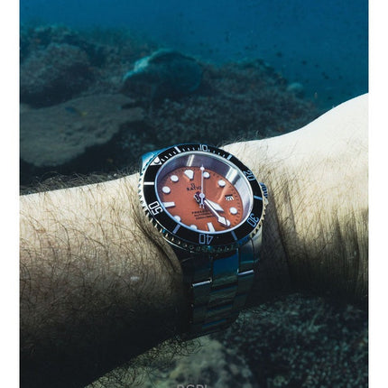 Montre homme Ratio FreeDiver Sapphire en acier inoxydable, cadran orange, automatique RTF045 200M, remise à neuf