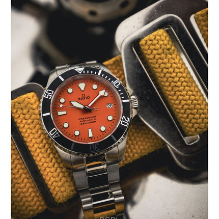 Montre homme Ratio FreeDiver Sapphire en acier inoxydable, cadran orange, automatique RTF045 200M, remise à neuf