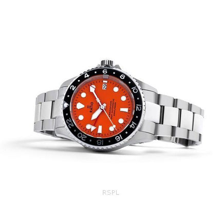 Montre pour homme Ratio FreeDiver GMT Series en acier inoxydable saphir avec cadran orange automatique RTF055 200M