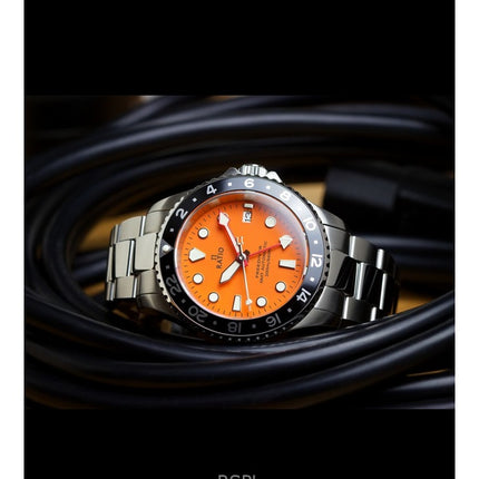 Montre pour homme Ratio FreeDiver GMT Series en acier inoxydable saphir avec cadran orange automatique RTF055 200M