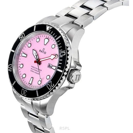 Montre femme Ratio FreeDiver Sapphire en acier inoxydable avec cadran rose bonbon automatique RTFL839 200M