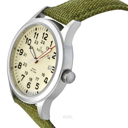 Montre de terrain Ratio Quest pour homme, reconditionnée, bracelet en toile et saphir, mouvement à quartz RTQ019, édition Lewis et Clark, étanche à 100 m