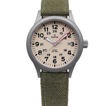 Montre de terrain Ratio Quest pour homme, reconditionnée, bracelet en toile et saphir, mouvement à quartz RTQ019, édition Lewis et Clark, étanche à 100 m