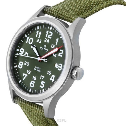 Montre de terrain pour homme Ratio Quest avec bracelet en toile saphir et cadran vert kaki à quartz RTQ029 100M Édition Lewis et