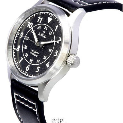 Ratio Skysurfer Pilot Noir Texturé Cadran Cuir Automatique RTS310 200M Montre Homme