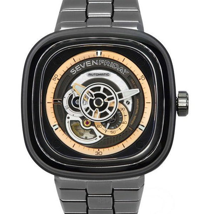Montre automatique pour homme Sevenfriday P-Series en acier inoxydable avec cadran noir P2C/01M SF-P2C-01M