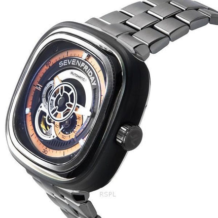 Montre automatique pour homme Sevenfriday P-Series en acier inoxydable avec cadran noir P2C/01M SF-P2C-01M