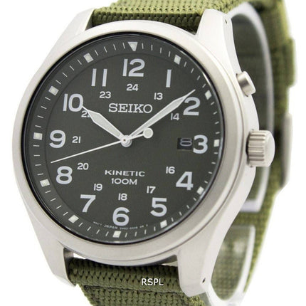 Montre Seiko Kinetic cadran vert militaire 100M SKA725P1 SKA725P hommes