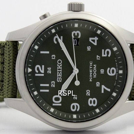 Montre Seiko Kinetic cadran vert militaire 100M SKA725P1 SKA725P hommes