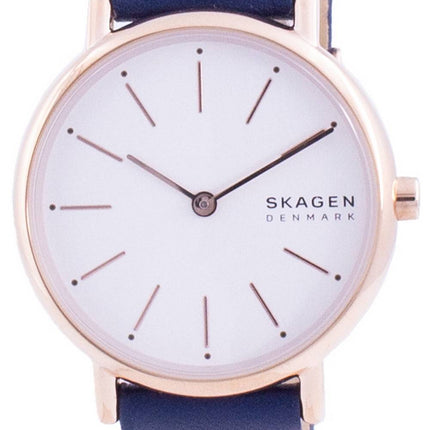 Montre Skagen Signatur Cadran Blanc Bracelet en Cuir Bleu Quartz SKW2838 Femme