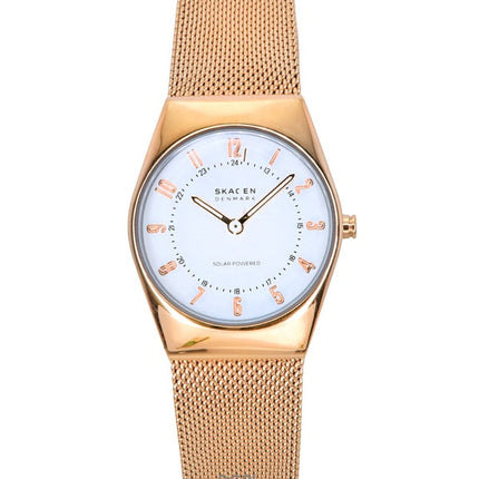 Montre Skagen Grenen Lille en acier inoxydable doré rose avec cadran blanc et fonction solaire SKW3078 pour femme