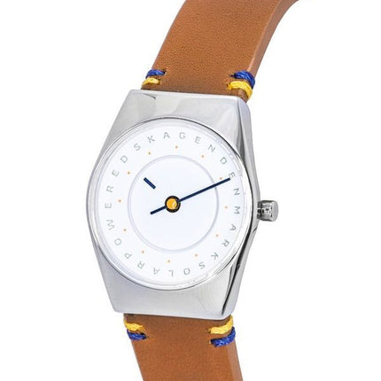 Skagen Grenen Lille Solar Hola Bracelet en cuir marron clair Cadran blanc SKW3086 Montre pour femme