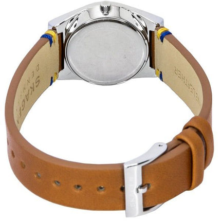 Skagen Grenen Lille Solar Hola Bracelet en cuir marron clair Cadran blanc SKW3086 Montre pour femme