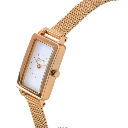 Montre Skagen Hagen Micro en acier inoxydable doré rose avec cadran blanc et quartz SKW3148 pour femme