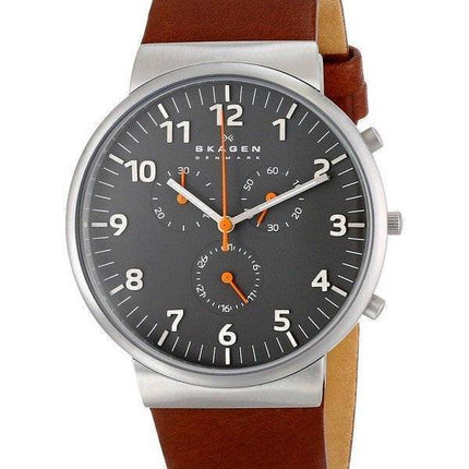 Skagen Ancher chronographe en cuir brun SKW6099 Mens Watch