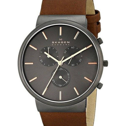 Montre Skagen Ancher chronographe en cuir brun SKW6106 masculin