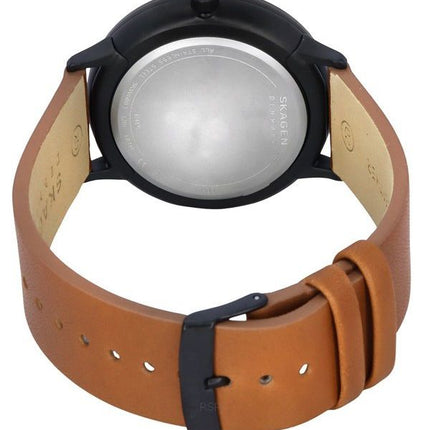 Montre pour homme Skagen Riis avec bracelet en cuir marron moyen et cadran blanc à quartz SKW6883