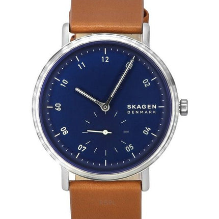 Montre pour homme Skagen Kuppel avec bracelet en cuir marron et cadran bleu SKW6888