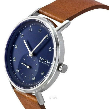 Montre pour homme Skagen Kuppel avec bracelet en cuir marron et cadran bleu SKW6888