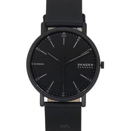 Montre pour homme Skagen Signatur avec bracelet en cuir et cadran noir SKW6902
