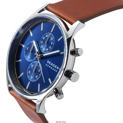 Montre chronographe Skagen Holst pour homme avec bracelet en cuir et cadran bleu à quartz SKW6916
