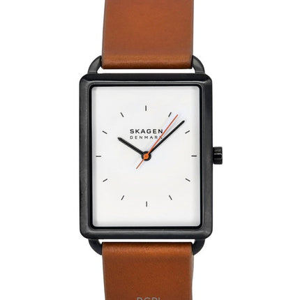Montre homme Skagen Hagen avec bracelet en cuir et cadran blanc à quartz SKW6929