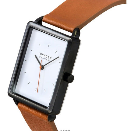 Montre homme Skagen Hagen avec bracelet en cuir et cadran blanc à quartz SKW6929
