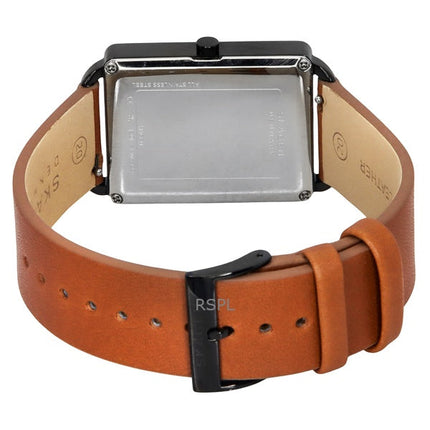 Montre homme Skagen Hagen avec bracelet en cuir et cadran blanc à quartz SKW6929