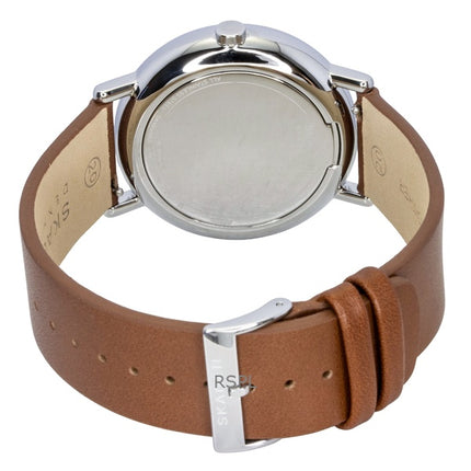 Montre homme Skagen Signature à bracelet en cuir, cadran crème multifonction, mouvement à quartz SKW6942