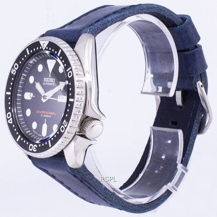200M Japon Seiko automatique SKX007J1-LS13 Diver fait en cuir bleu bracelet montre homme