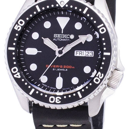 200M Japon Seiko automatique SKX007J1-LS14 Diver fait en cuir noir bracelet montre homme