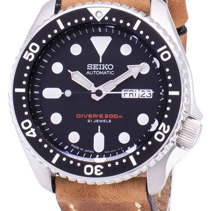 200M Japon Seiko automatique SKX007J1-LS17 Diver fait en cuir marron bracelet montre homme