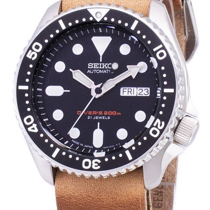 200M Japon Seiko automatique SKX007J1-LS18 Diver fait en cuir marron bracelet montre homme