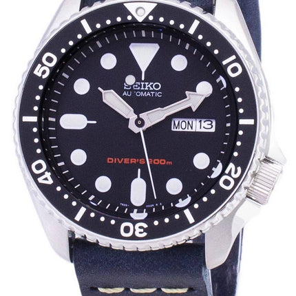 Montre automatique Seiko SKX007K1-LS15 200M en cuir bleu foncé bracelet homme