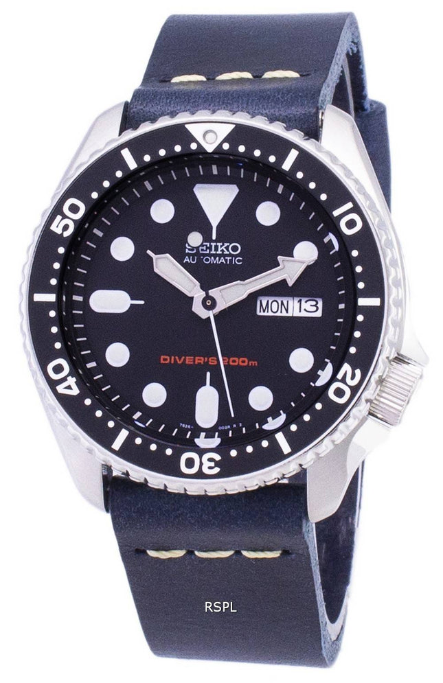 Montre automatique Seiko SKX007K1-LS15 200M en cuir bleu foncé bracelet homme