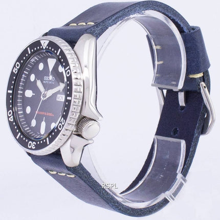 Montre automatique Seiko SKX007K1-LS15 200M en cuir bleu foncé bracelet homme