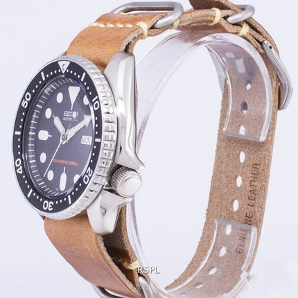 Montre 200M cuir marron bracelet masculin automatique Seiko SKX007K1-LS18 Diver